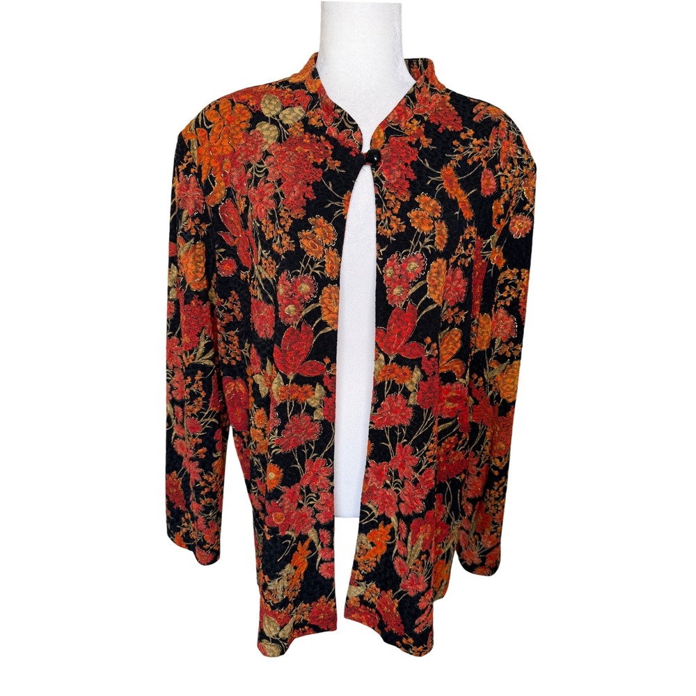 Coldwater Creek Vintage Floral Knit Jacket L Boho Artsy Cottagecore Grandma Chic